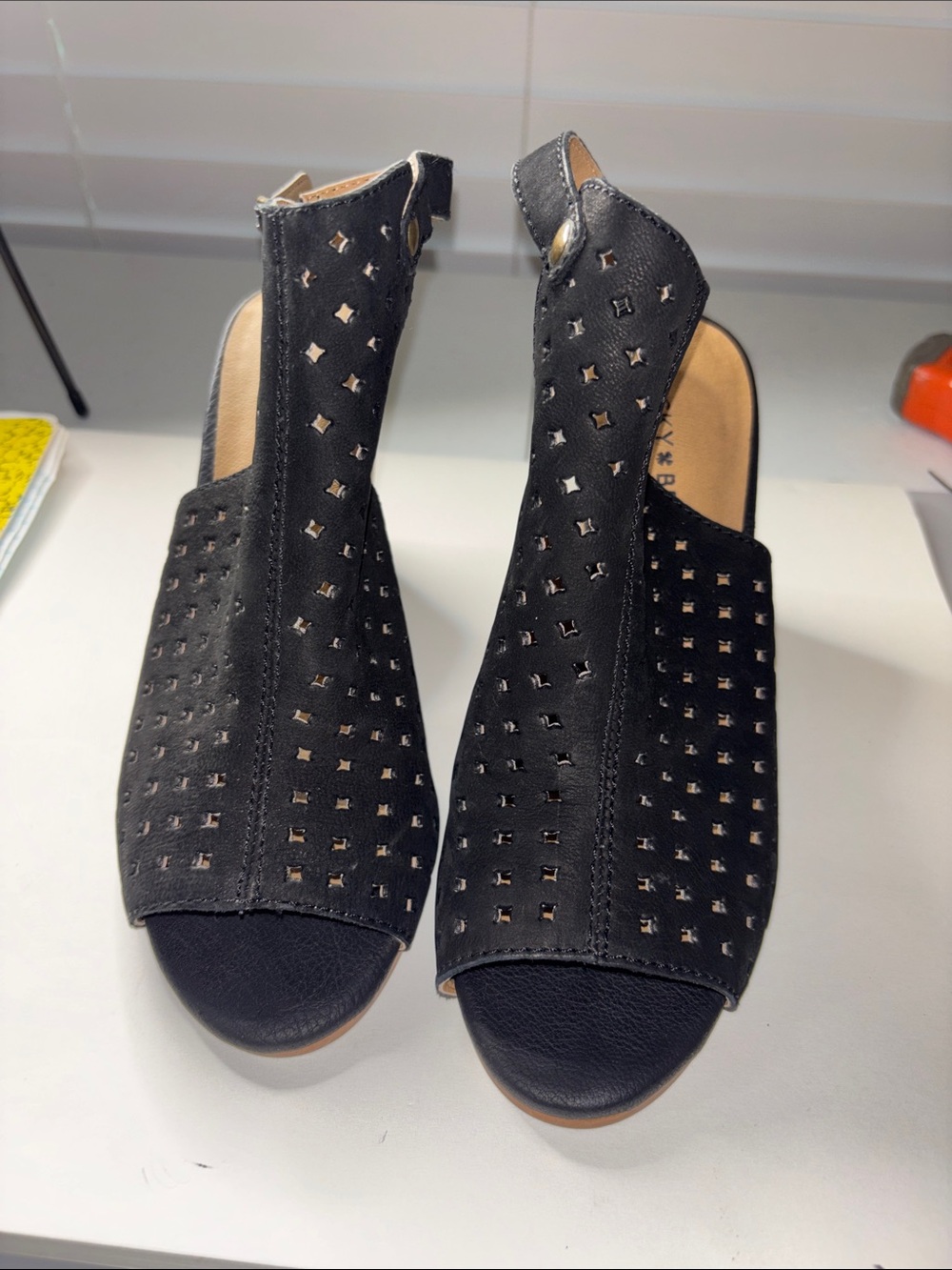 Lucky Brand Black Perforated Open-Toe Slingback Sandals